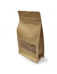 Bolsas Papel Kraft Plastificado, Rectangular con ventana (12 x 20 + 6 cm - 1000 Uds)