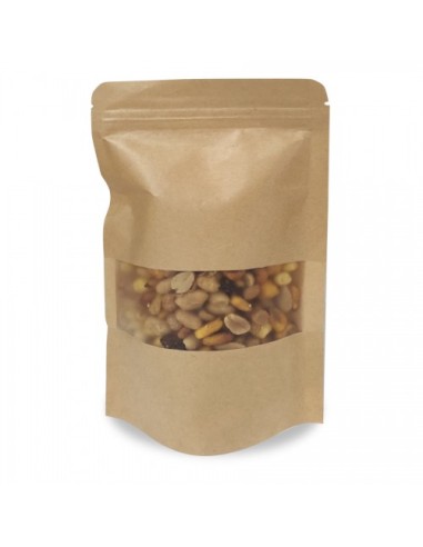 Bolsa de papel plastificado Doypack Kraft, con ventana (20 x 30 + 10 cm - 500 Uds) Bolsa de papel plastificado Doypack Kraft, con ventana (20 x 30 + 10 cm - 500 Uds)