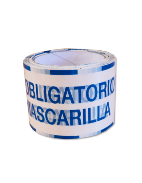 Cinta de señalización PVC 72 x 50 m: USO OBLIGATORIO DE MASCARILLA