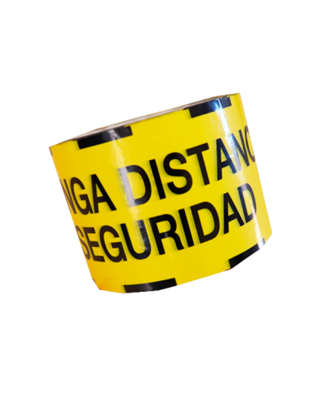 Cinta de señalización PVC 72x50m: MANTENGA LA DISTANCIA DE SEGURIDAD
