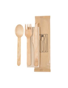 4/1 : Cuchillo, tenedor, cuchara, servilleta marrón 16/16,5/16 cm Natural 250 unid./caja (25 Uds / 50 Uds / 250 Uds)