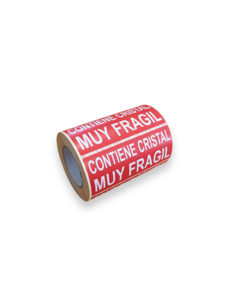 Rollo etiqueta adhesiva "CONTIENE CRISTAL MUY FRAGIL" (120 x 50 mm - 500 Uds)