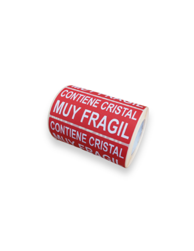 Rollo etiqueta adhesiva "CONTIENE CRISTAL MUY FRAGIL" (120 x 50 mm - 500 Uds)