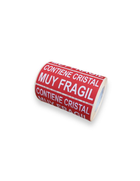 Rollo etiqueta adhesiva "CONTIENE CRISTAL MUY FRAGIL" (120 x 50 mm - 500 Uds)