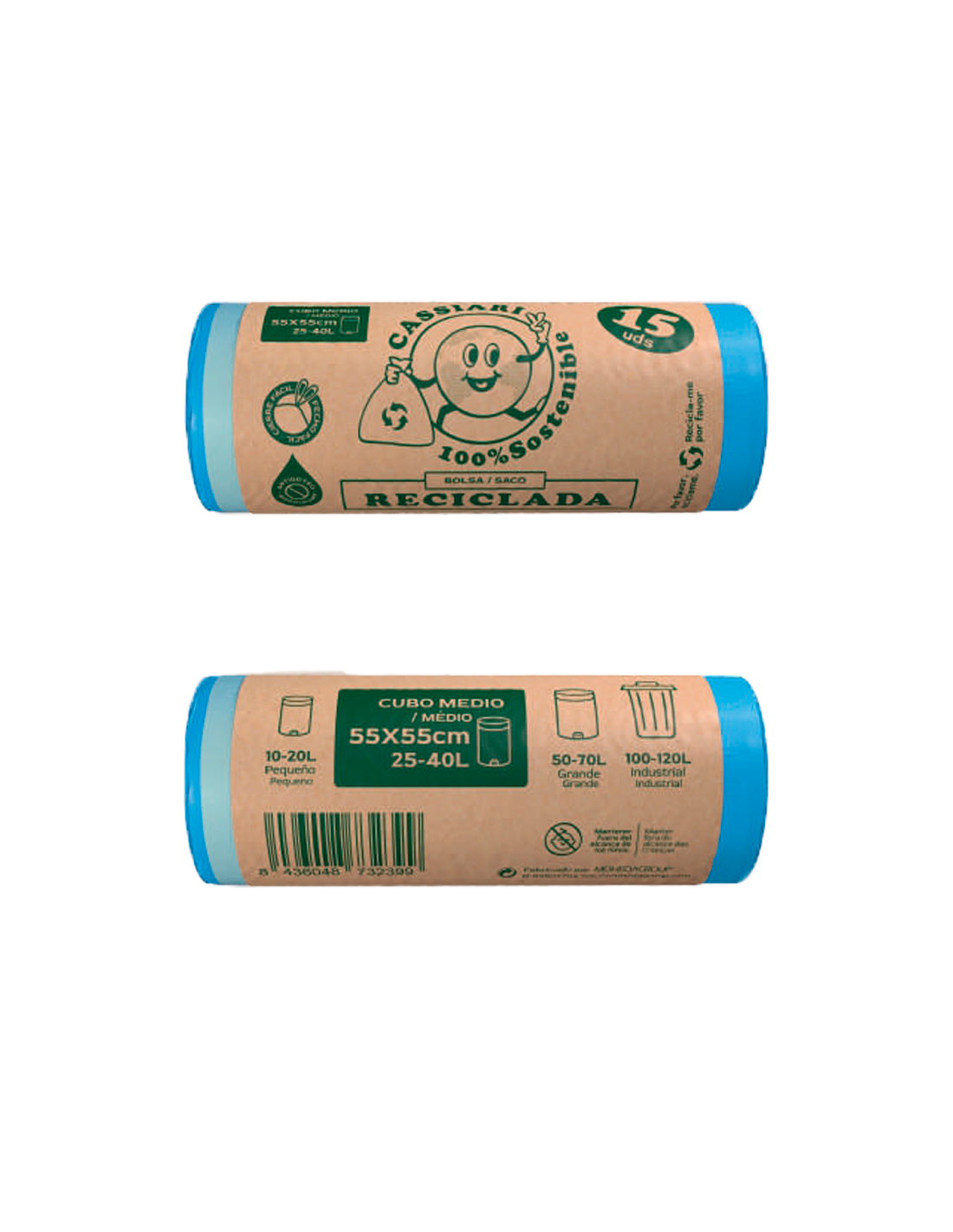 Bolsa de basura sostenible con cierre fácil (Azul - 55 cm x 55 cm - 15 Uds  / 1