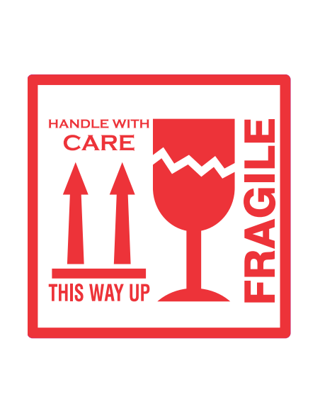 Rollo etiqueta adhesiva "This Way Up, Handle With Care, Fragile" (10 x 10 cm - 250 Uds)