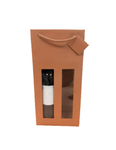 Bolsa Papel Kraft 2 Botellas Con Ventana (37,5 x 17,5 x 9 cm)