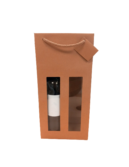 Bolsa Papel Kraft 2 Botellas Con Ventana (37,5 x 17,5 x 9 cm)