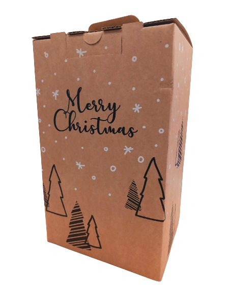 Caja Lote Kraft 4 Botellas (360 x 220 x 180 - Impresa Navidad)